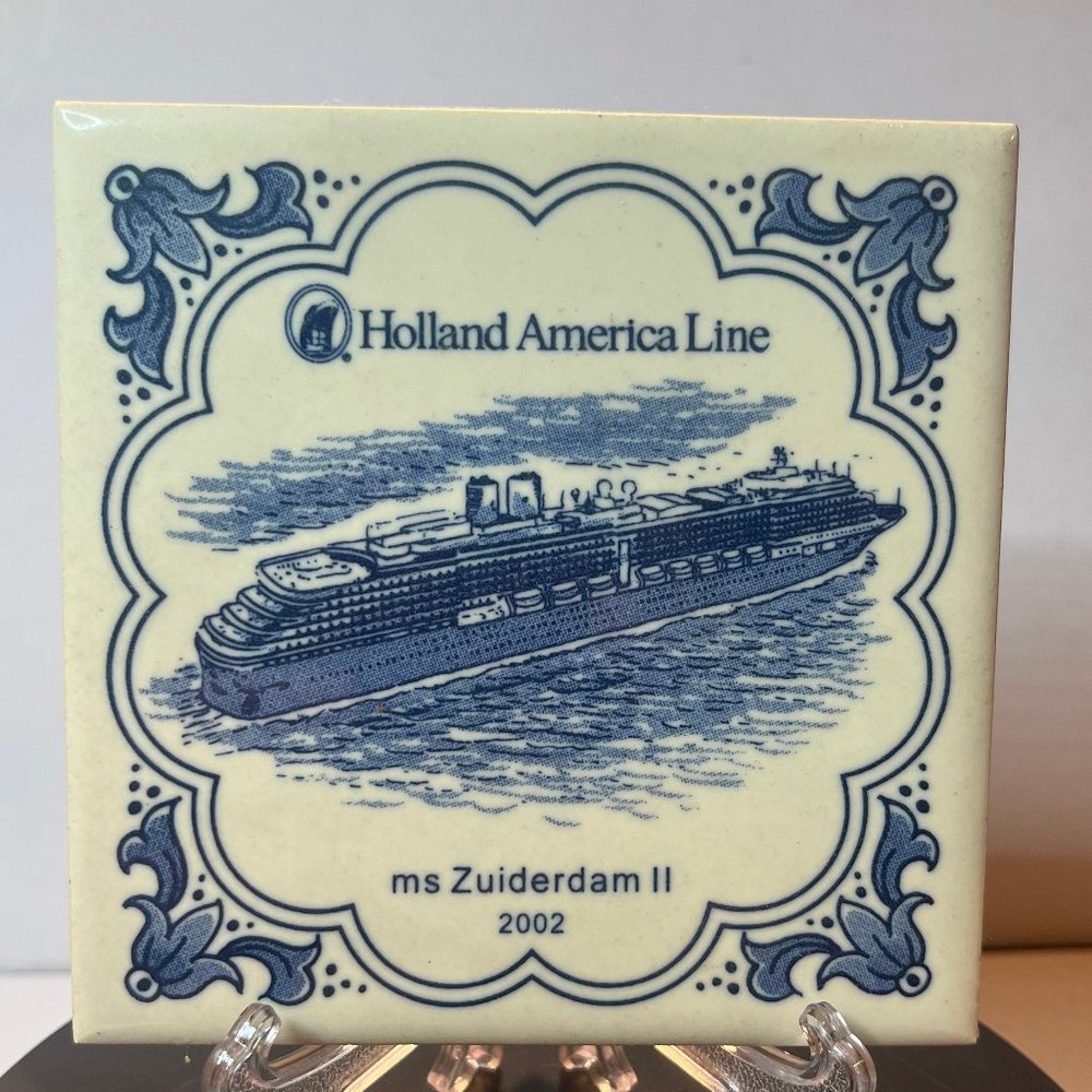Vintage Holland America Line Blue Delft Tile Coasters ms Zuiderdam II 2002